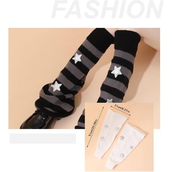 Kawaii Leg Warmers Women Girls Star Pattern Knit 80s Party Accessories - Picture 5 of 5